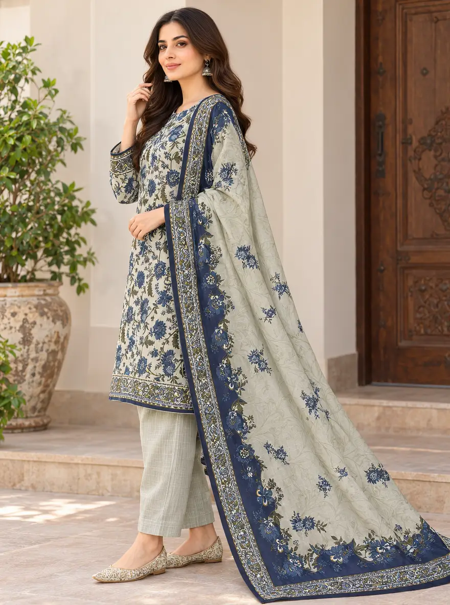 Stylish 3 Pcs Women's Unstitched Khaddar Digital Print Suit