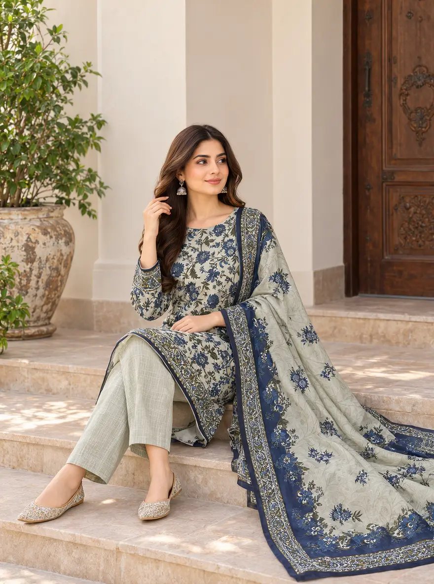 Stylish 3 Pcs Women's Unstitched Khaddar Digital Print Suit