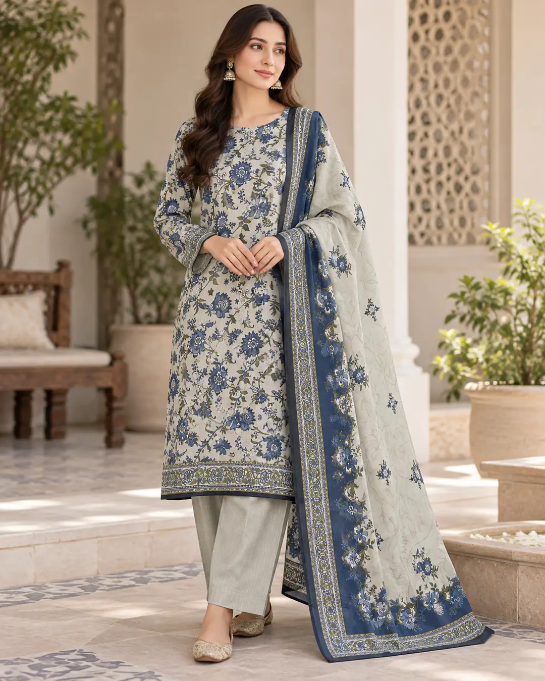 Stylish 3 Pcs Women's Unstitched Khaddar Digital Print Suit
