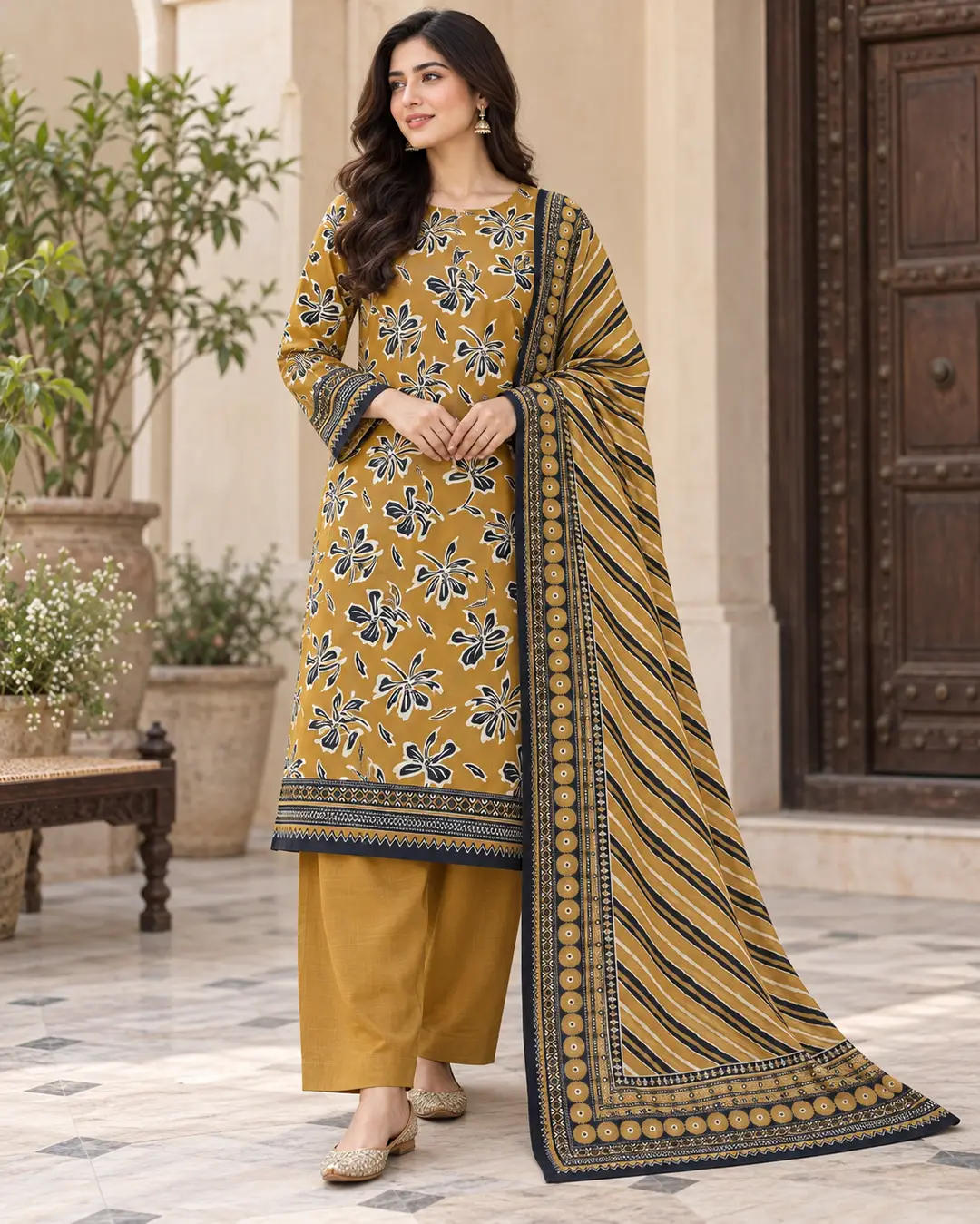 Stylish 3 Pcs Women's Unstitched Khaddar Digital Print Suit