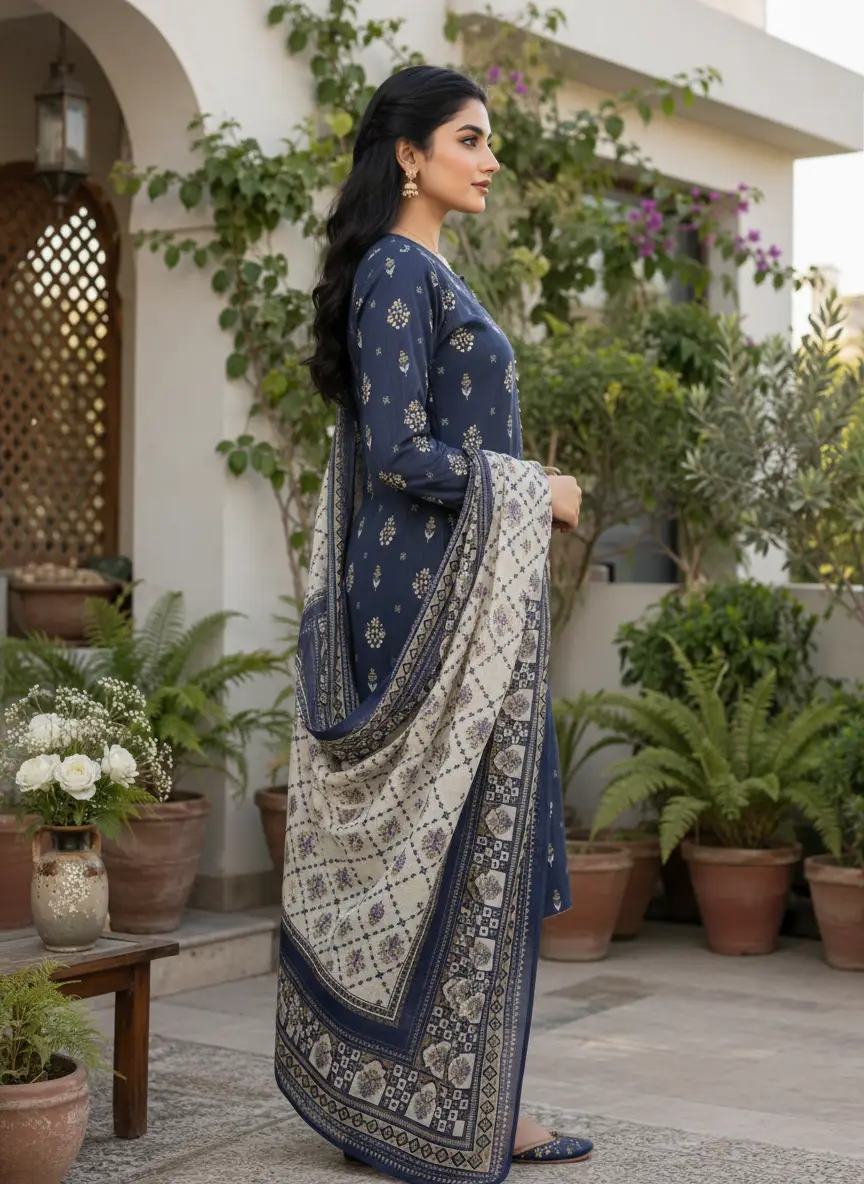 Stylish 3 Pcs Women's Unstitched Khaddar Digital Print Suit
