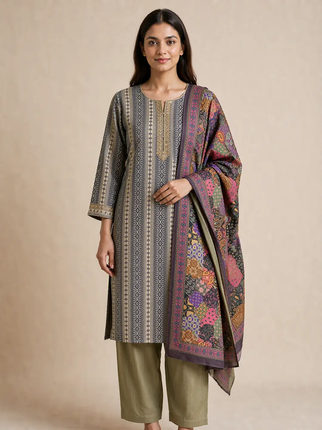 Stylish 3 Pcs Women's Unstitched Khaddar Digital Print Suit