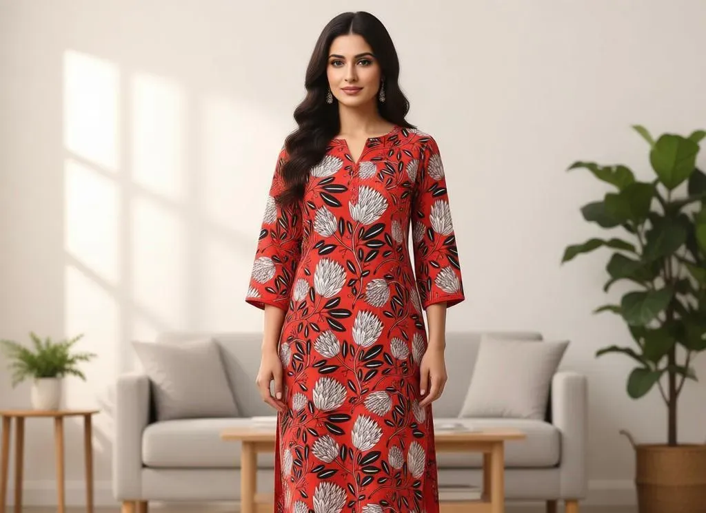 Women Unstitched Printed Suit Red 2 Pcs Micro Polo Cotton