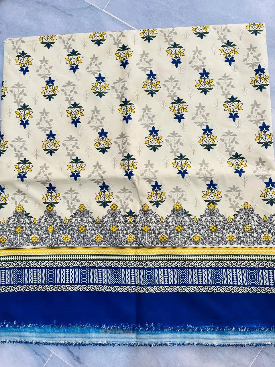 Women Unstitched Printed Suit Yellow Polo Cotton 2 Pcs