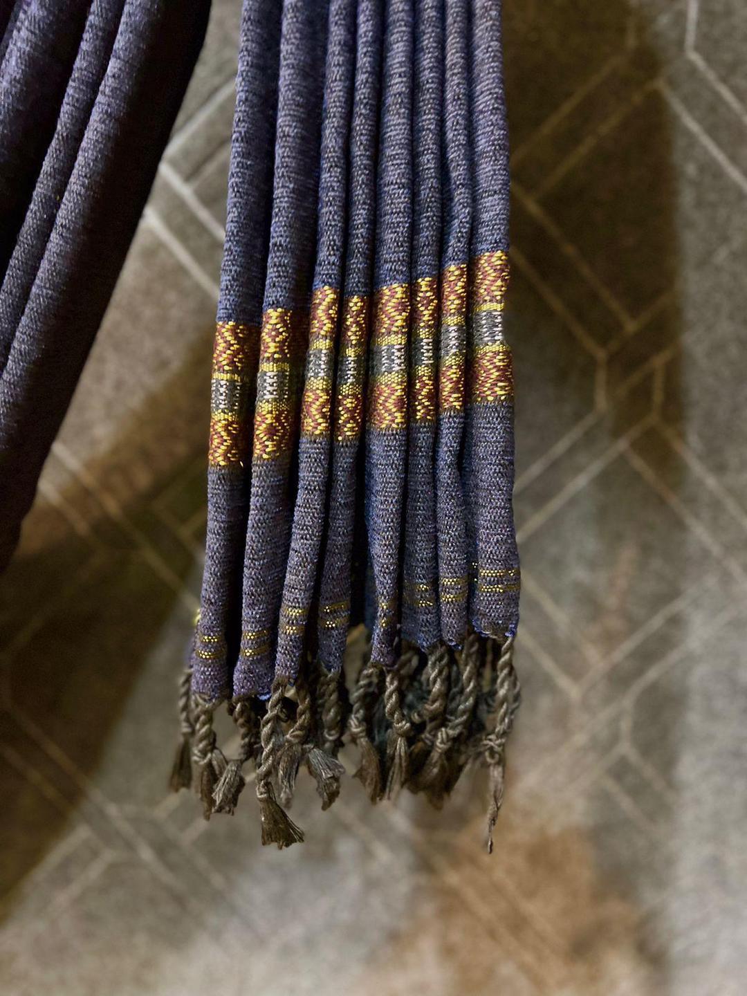 Blue Velvet Shawl with Golden Embroidery for Women
