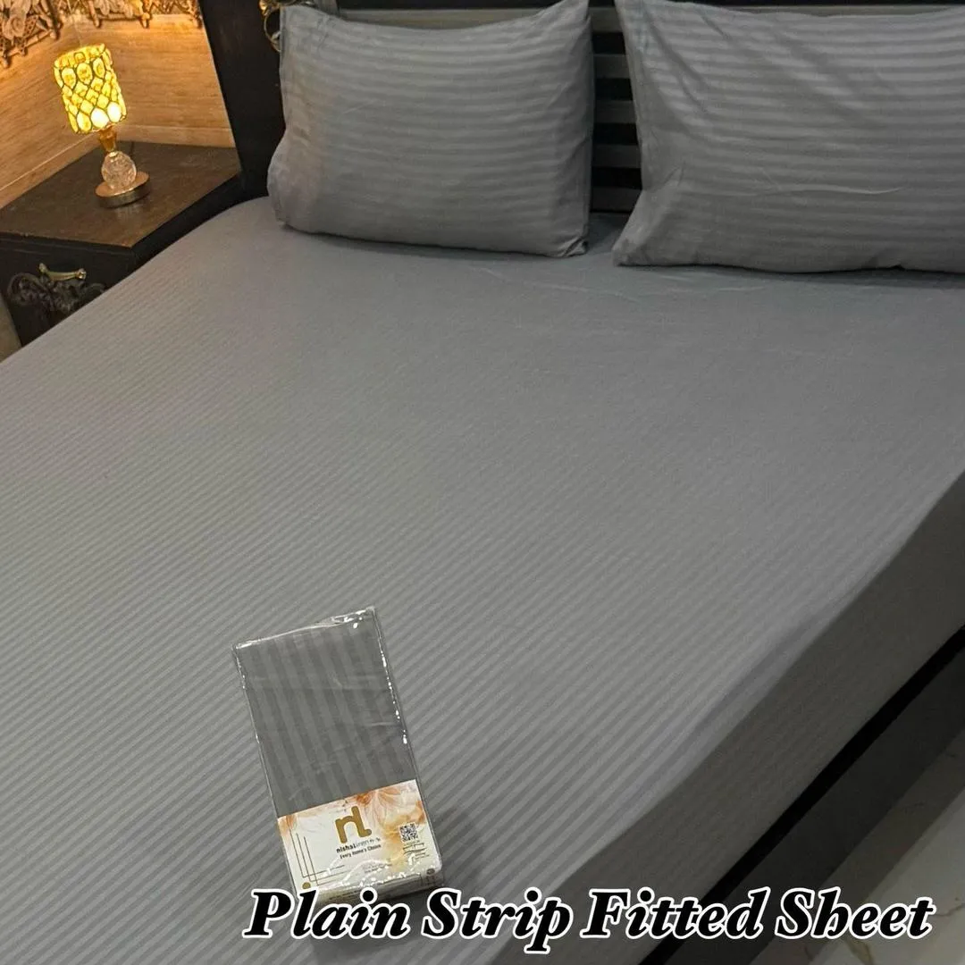 Grey Striped Fitted Sheet Set for Bed