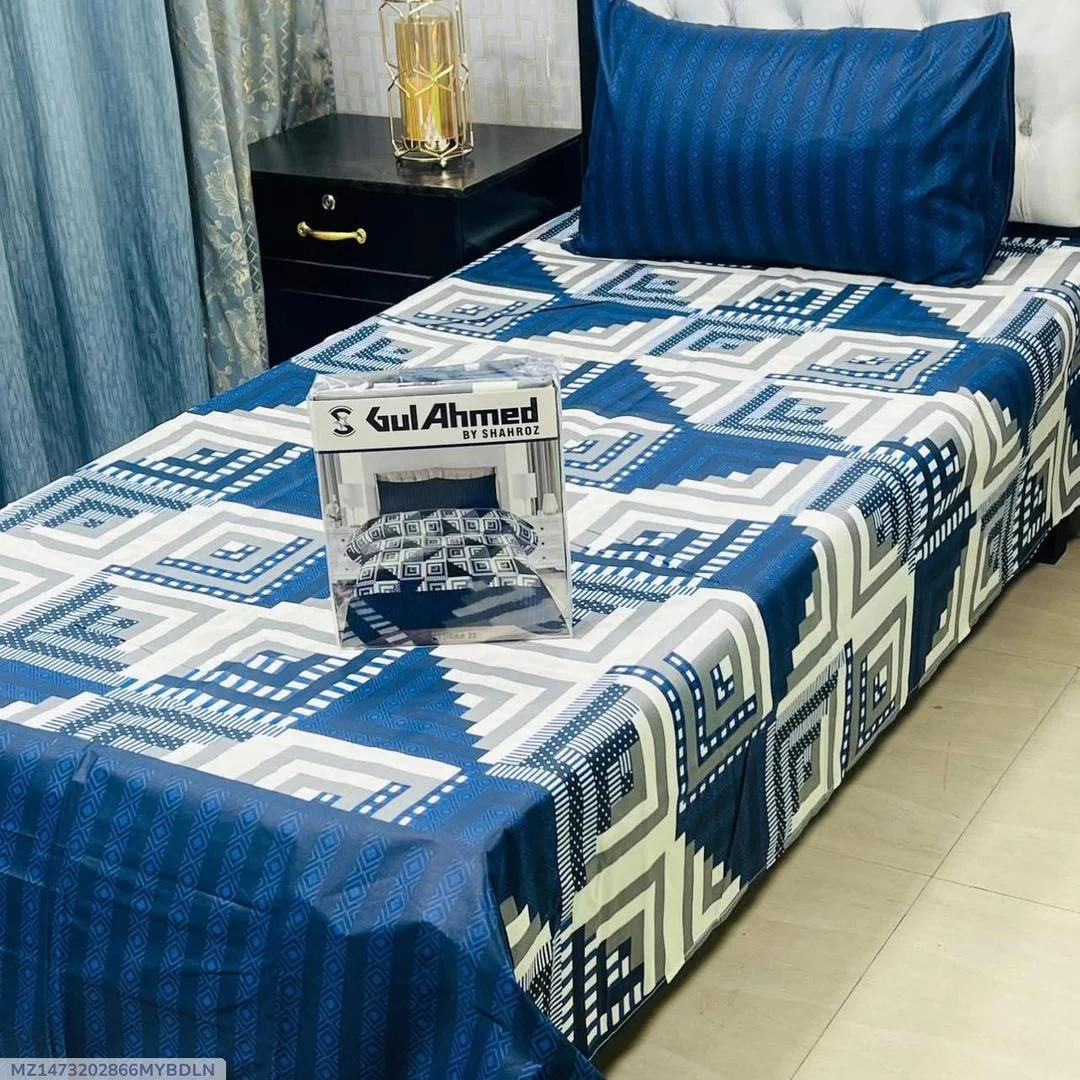Blue Cotton Salonica 4 Pcs Single Bedsheet Set