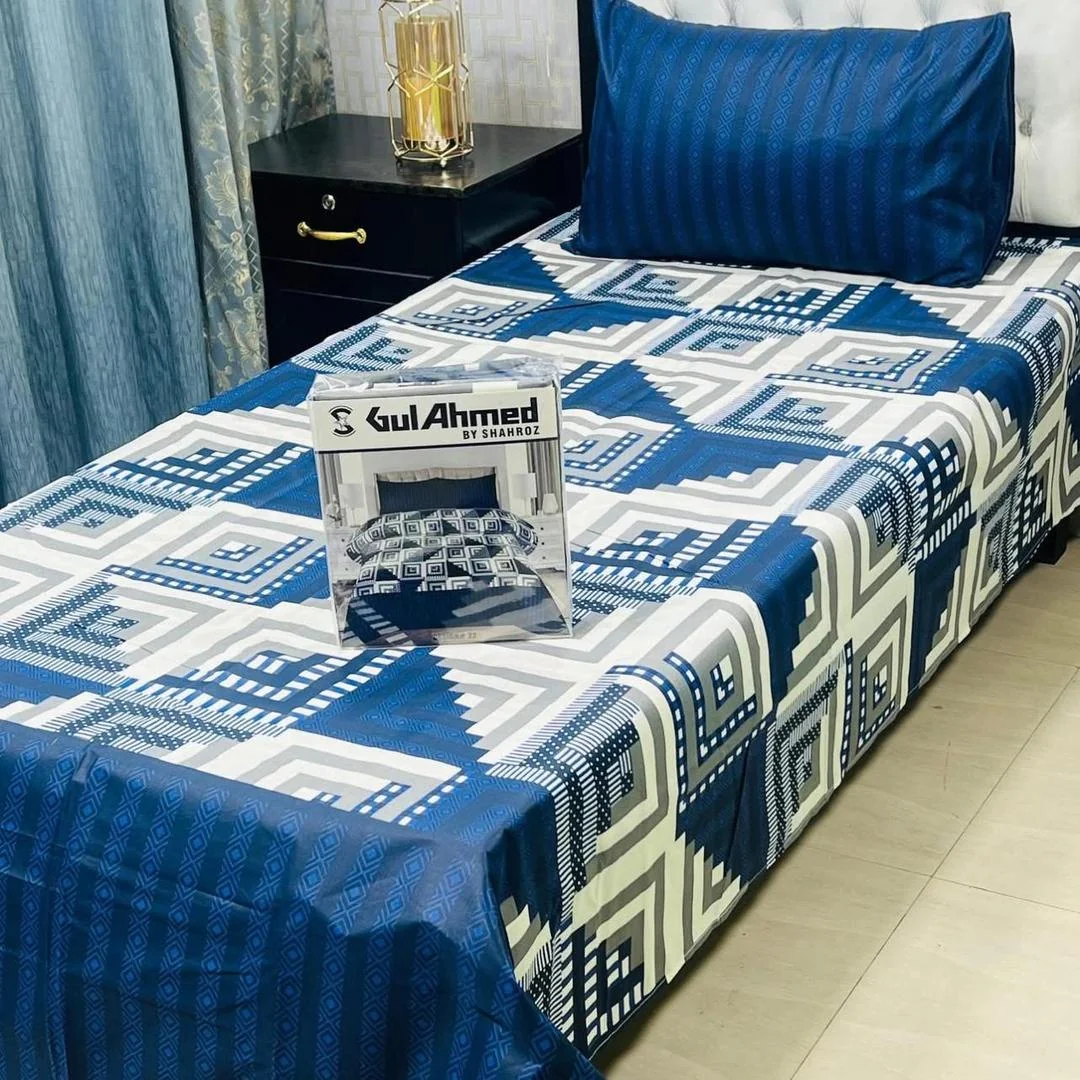 Blue Cotton Salonica 4 Pcs Single Bedsheet Set