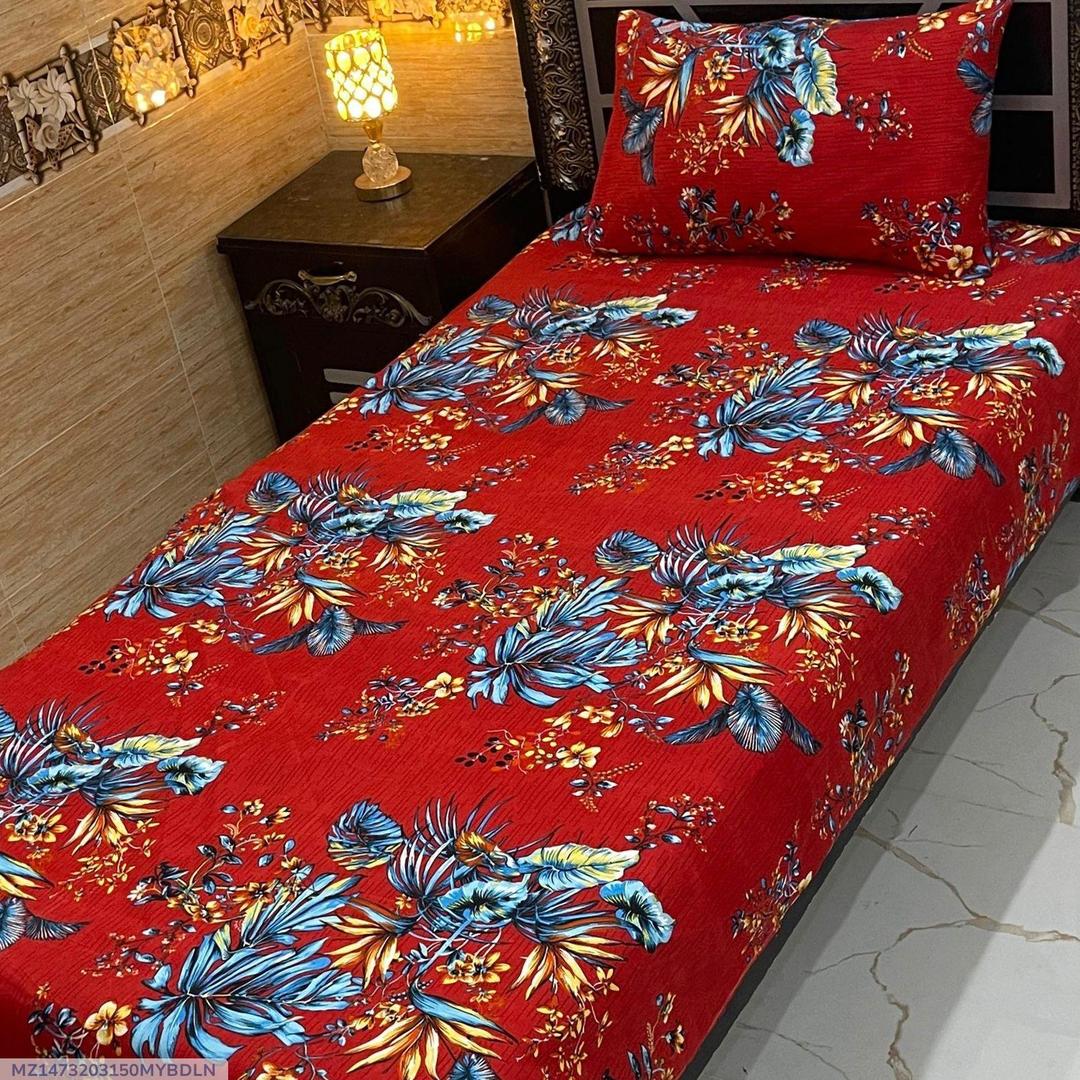 Red Floral Bedsheet Set Single Bed Crystal Cotton Pakistan