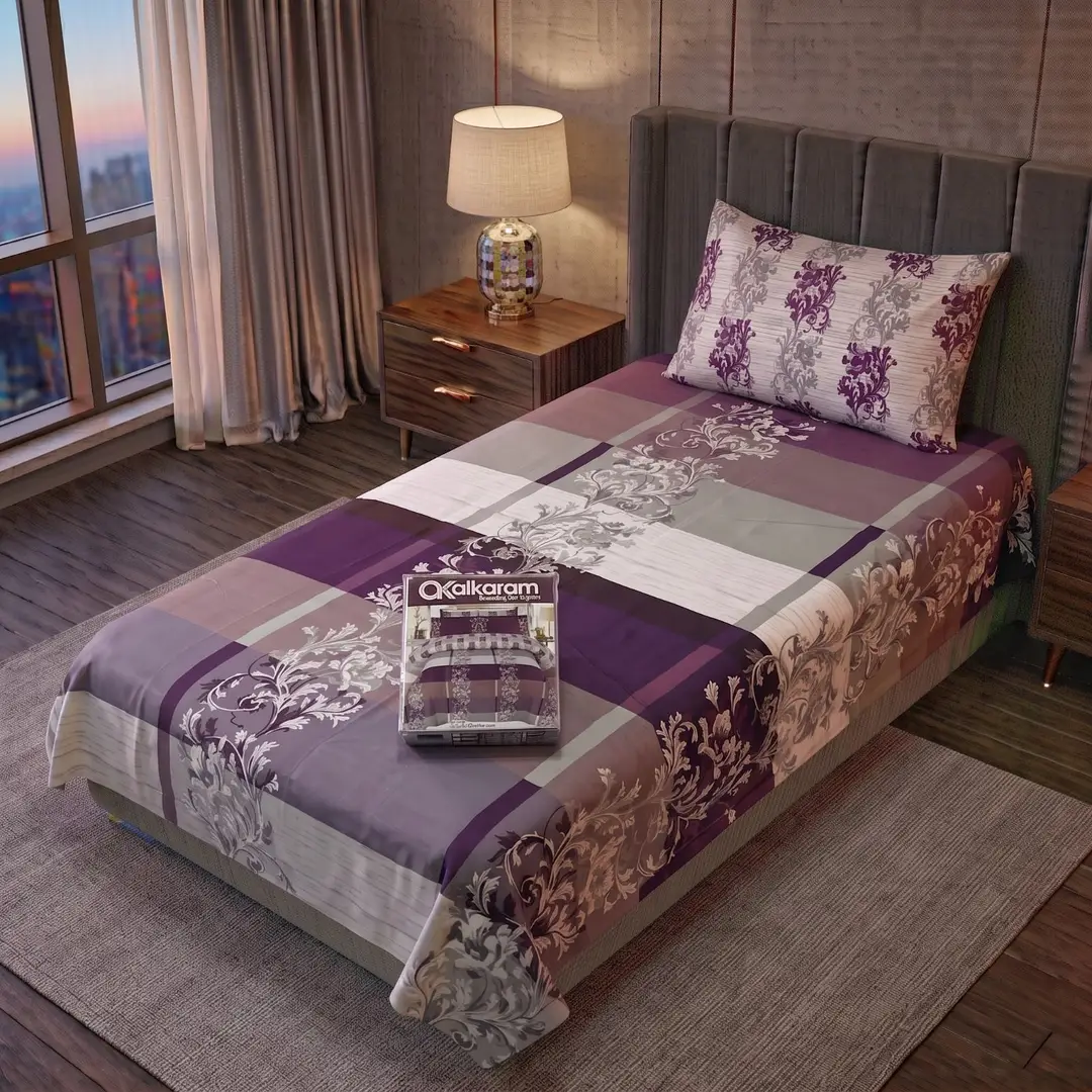 Exclusive 4 Pcs Cotton Salonica Printed Single Bedsheet