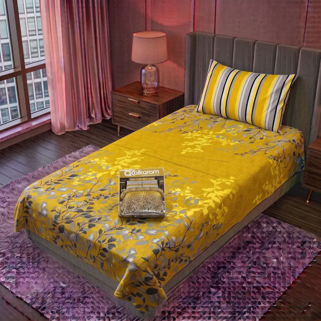Exclusive 4 Pcs Cotton Salonica Printed Single Bedsheet