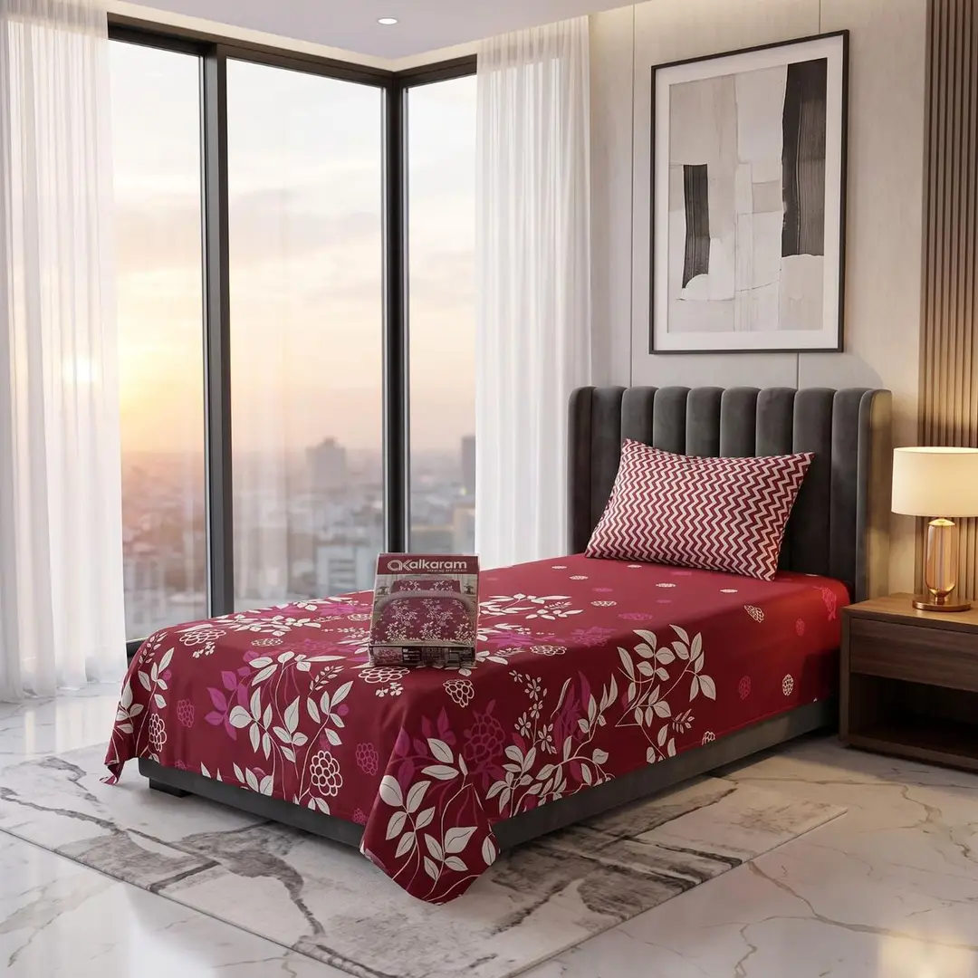 Exclusive 4 Pcs Cotton Salonica Printed Single Bedsheet