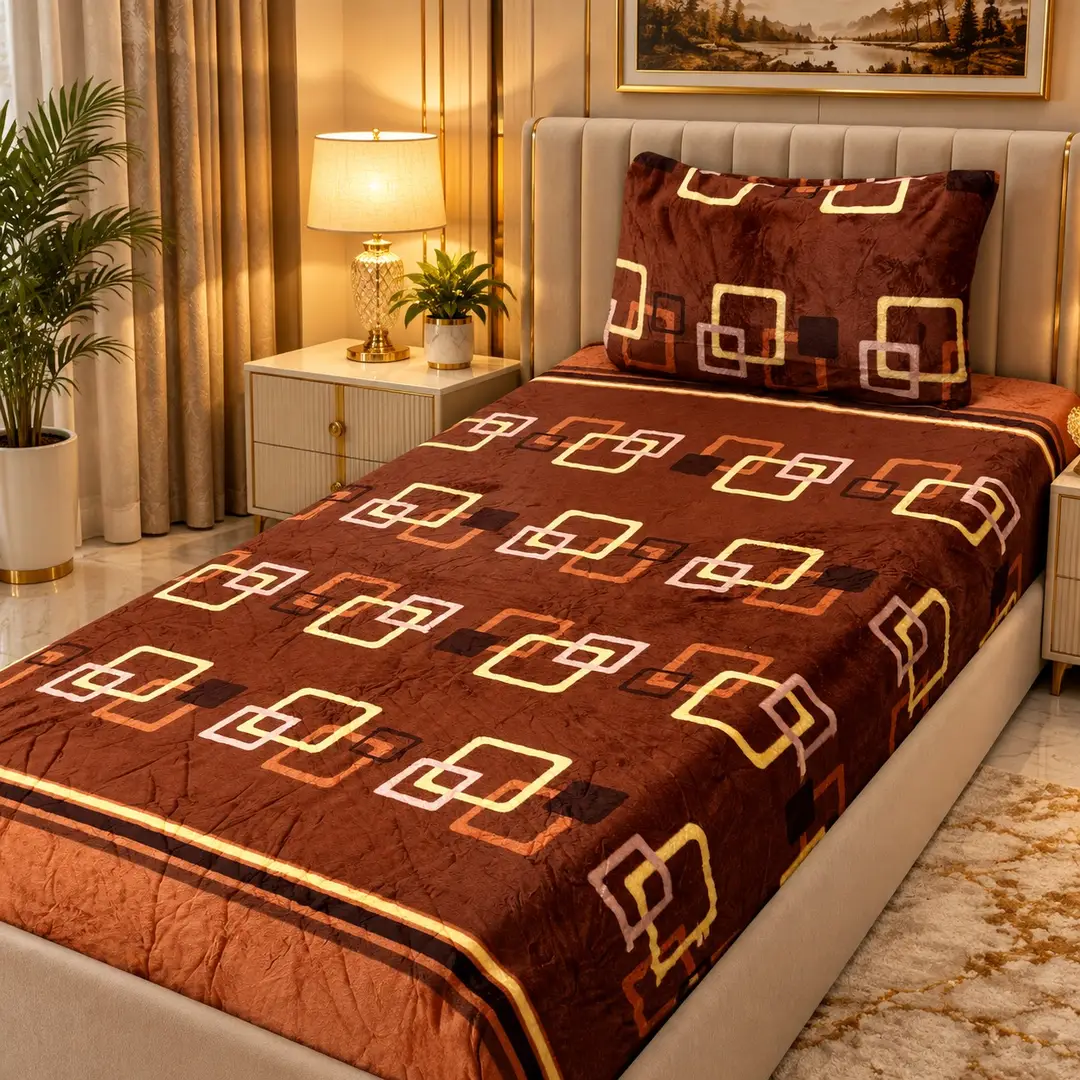 Luxurious 2 Pcs Fleece Printed Single Bedsheet