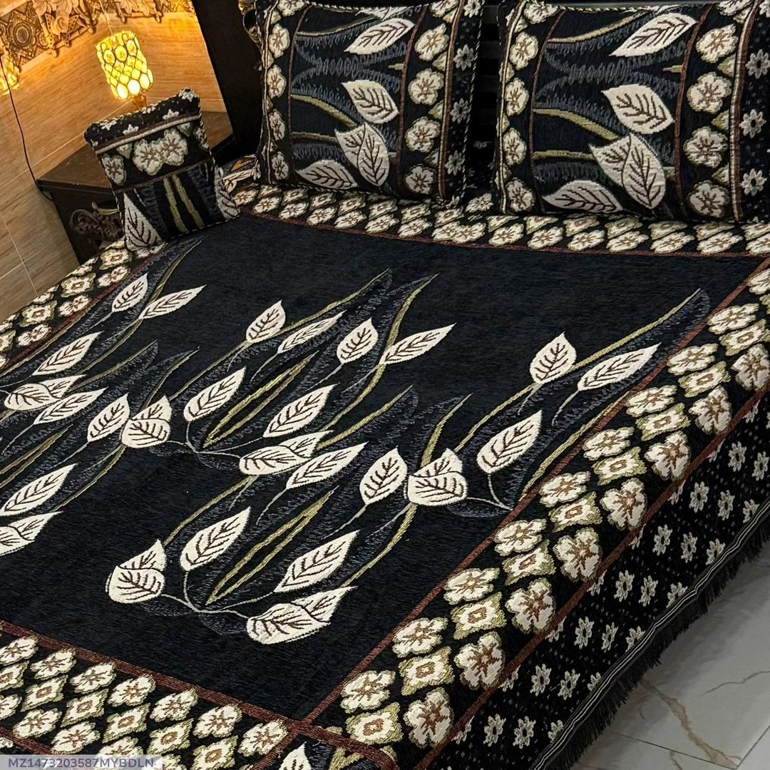 4 Pcs Velvet Jacquard Bedsheet Black Double