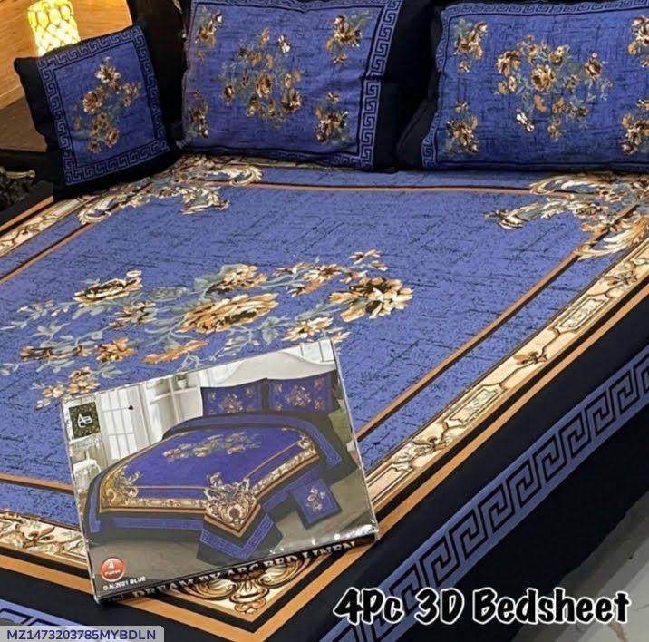 Crystal Cotton 4-Piece Bedsheet Set Blue Gold Floral