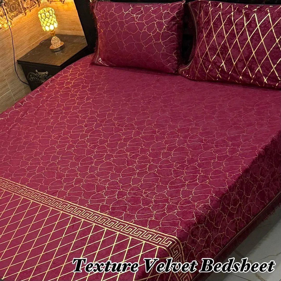 Luxurious 3 Pcs Velvet Textured Double Bedsheet