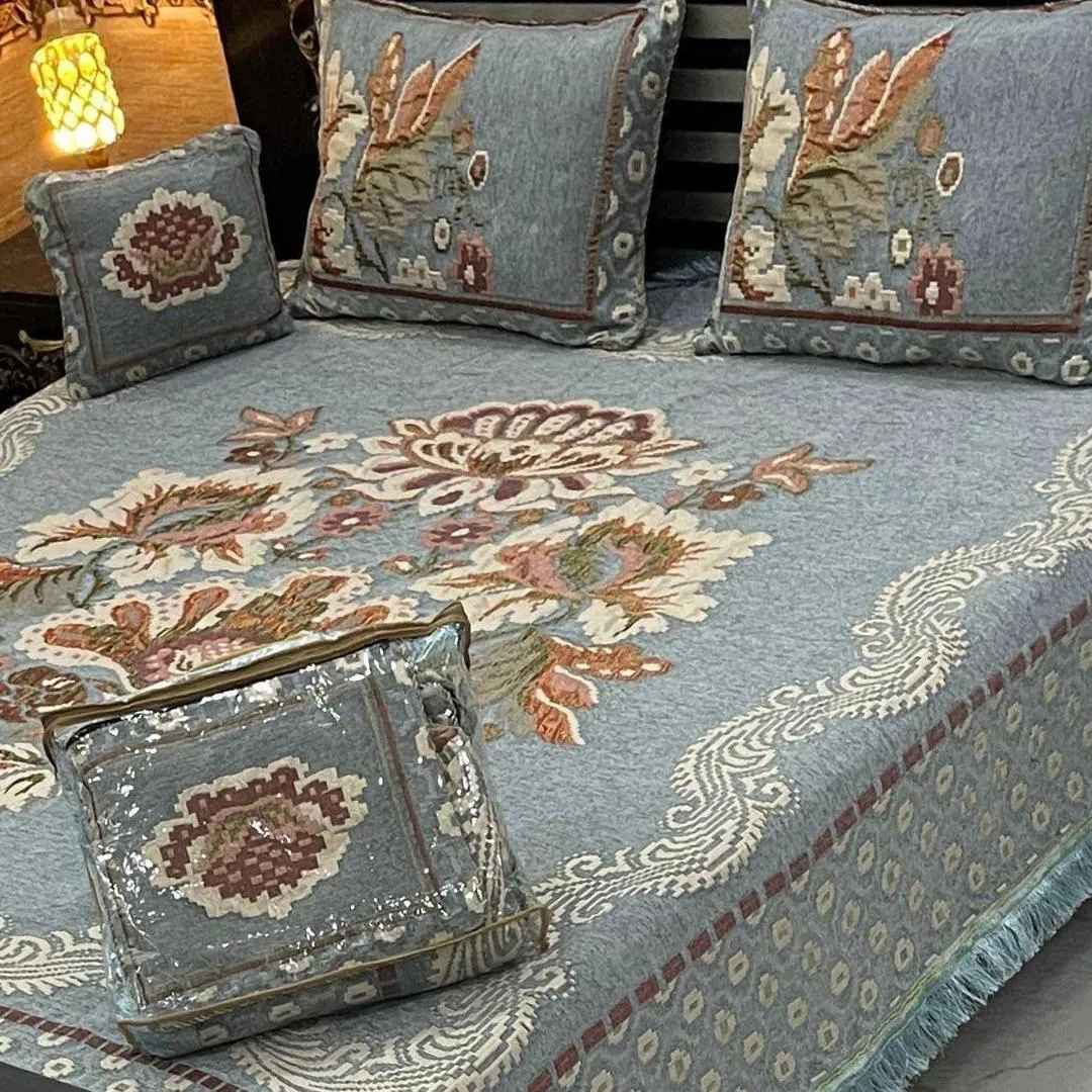 Velvet Jacquard Bedsheet Grey Double 4 Pcs Set