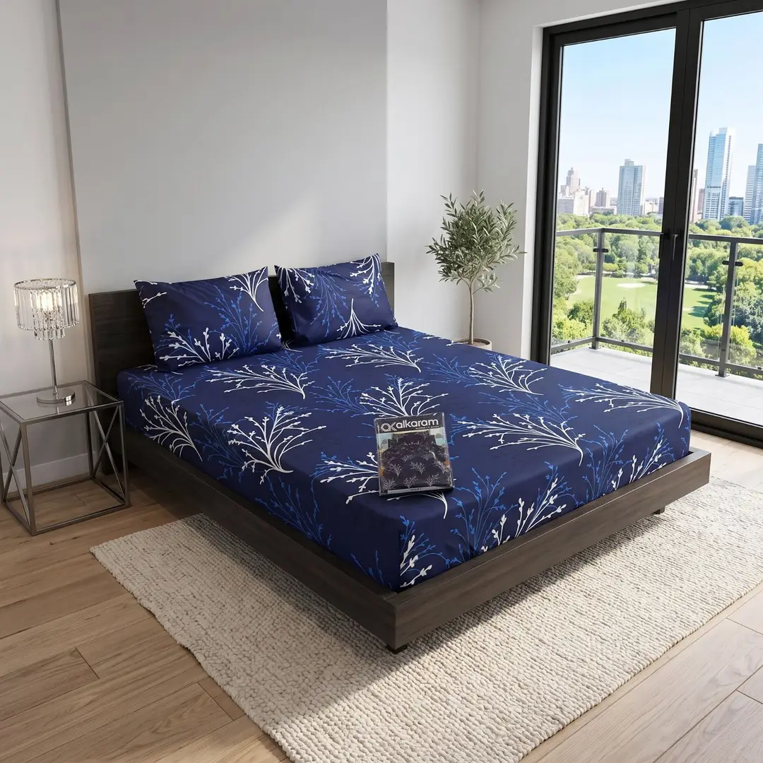 3 Pcs Cotton Salonica Printed Double Bedsheet