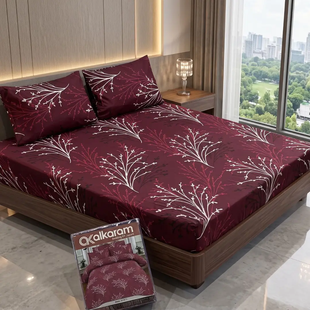 3 Pcs Cotton Salonica Printed Double Bedsheet