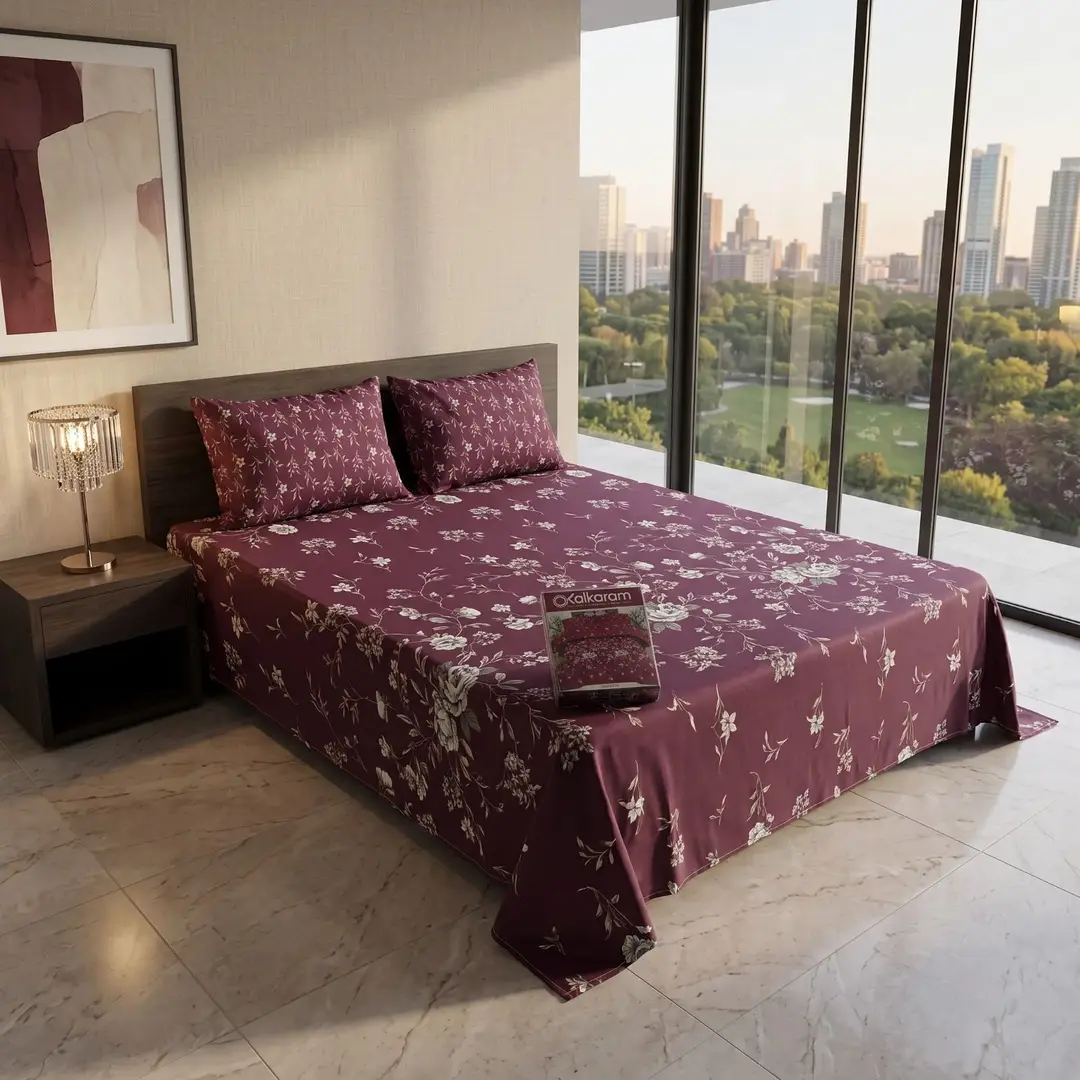 3 Pcs Cotton Salonica Printed Double Bedsheet