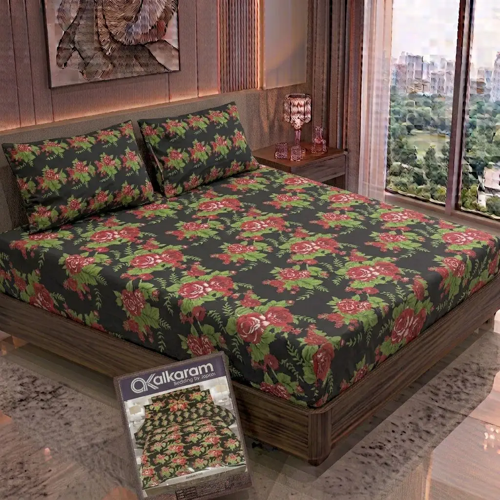 3 Pcs Cotton Salonica Printed Double Bedsheet
