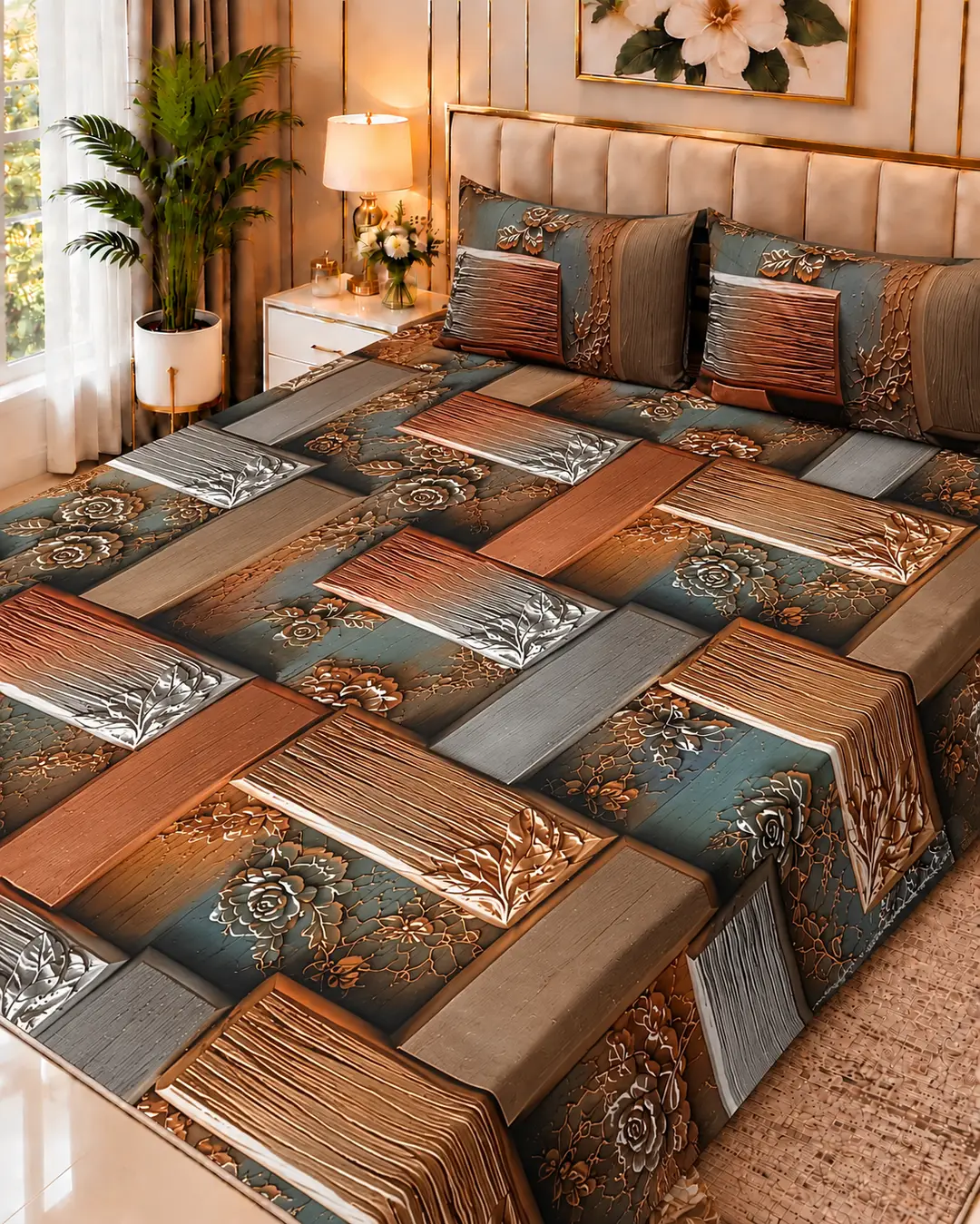 Exclusive 3 Pcs Micro Cotton Printed 9D Double Bedsheet