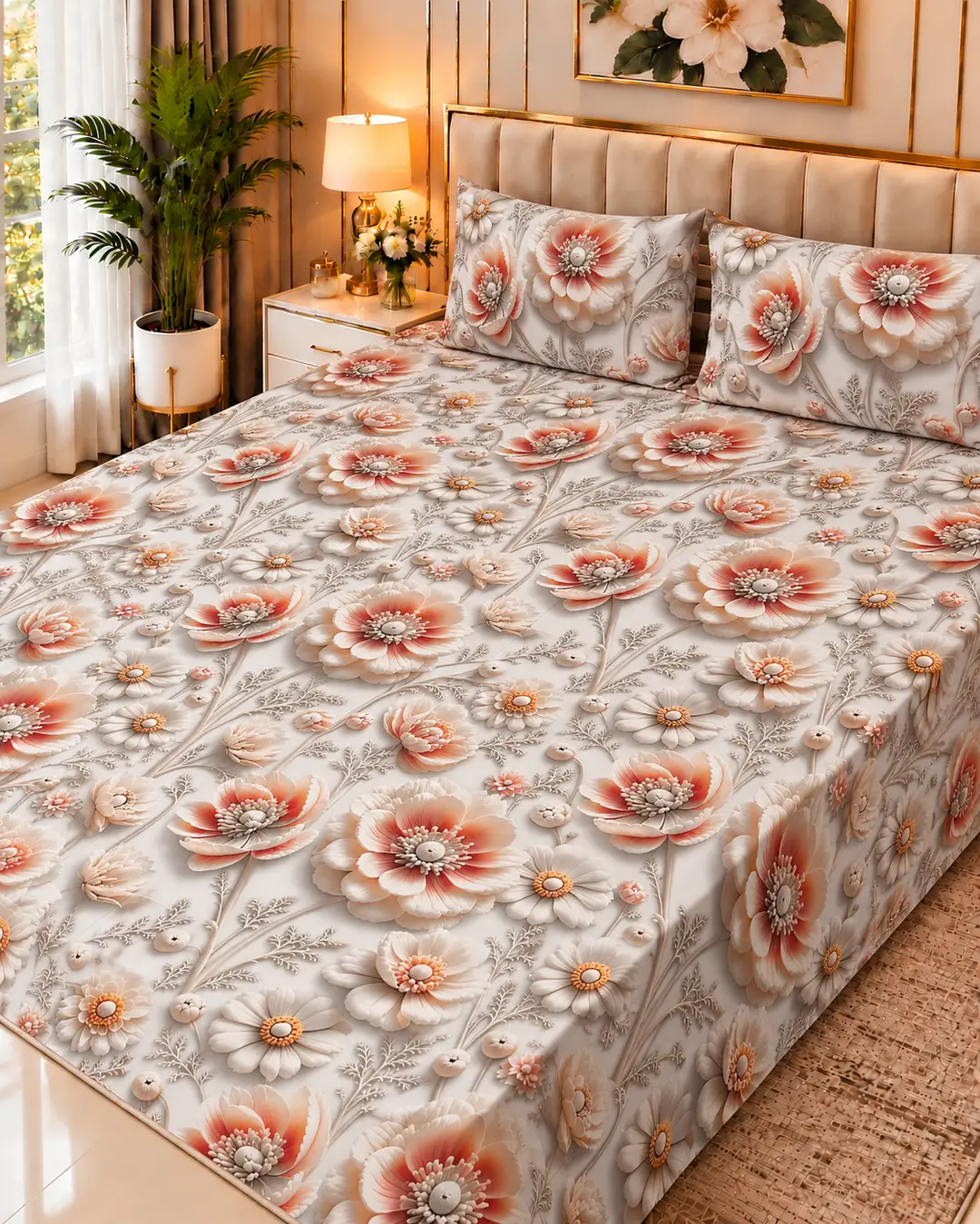 Exclusive 3 Pcs Micro Cotton Printed 9D Double Bedsheet