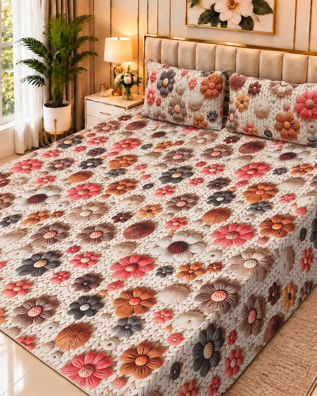 Exclusive 3 Pcs Micro Cotton Printed 9D Double Bedsheet