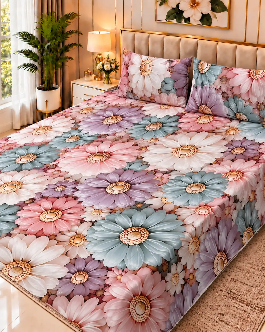 Exclusive 3 Pcs Micro Cotton Printed 9D Double Bedsheet