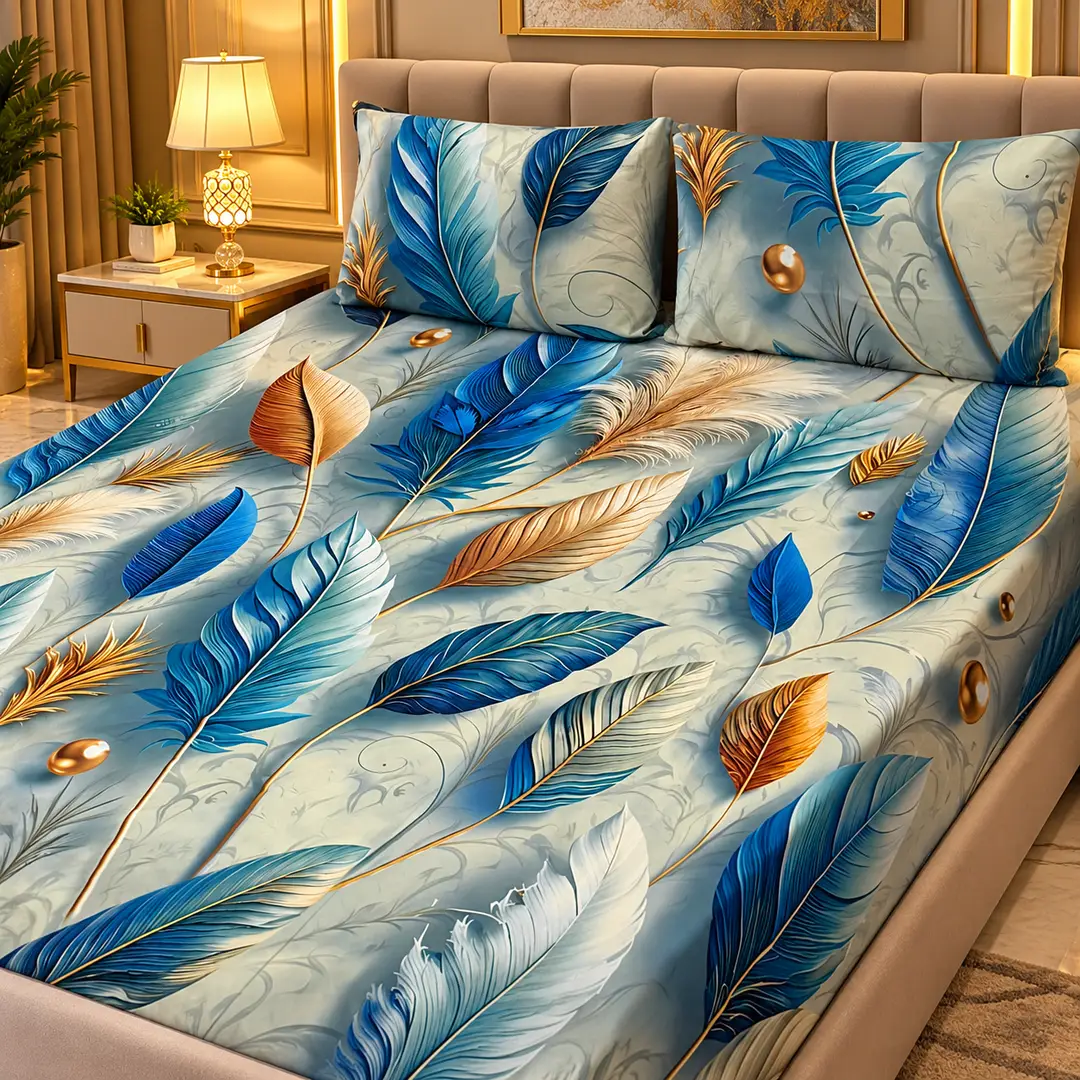 Elegant 3 Pcs Micro Cotton Printed 9D Double Bedsheet