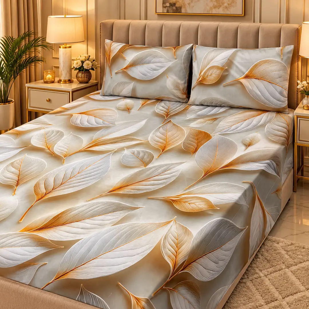 Elegant 3 Pcs Micro Cotton Printed 9D Double Bedsheet