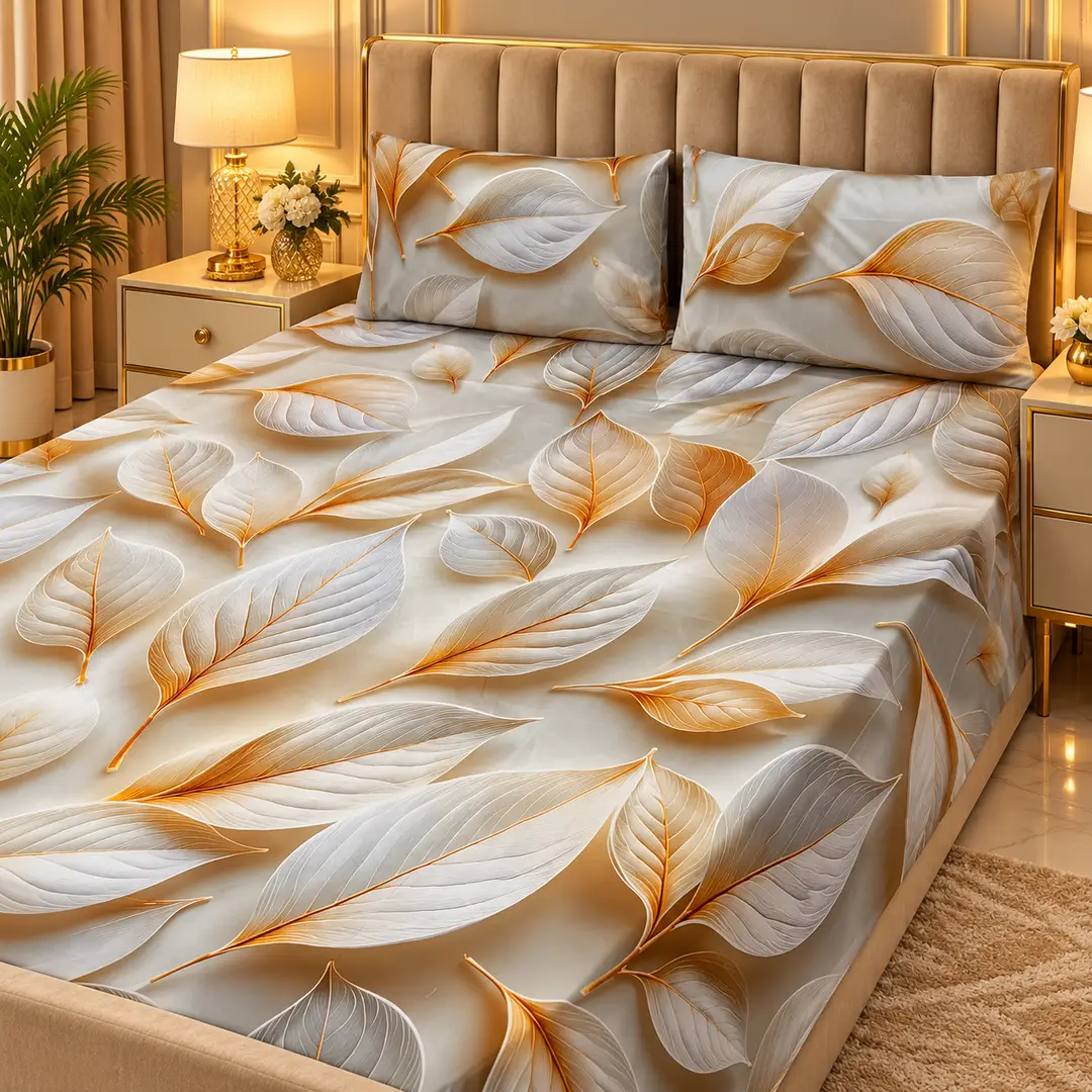 Elegant 3 Pcs Micro Cotton Printed 9D Double Bedsheet