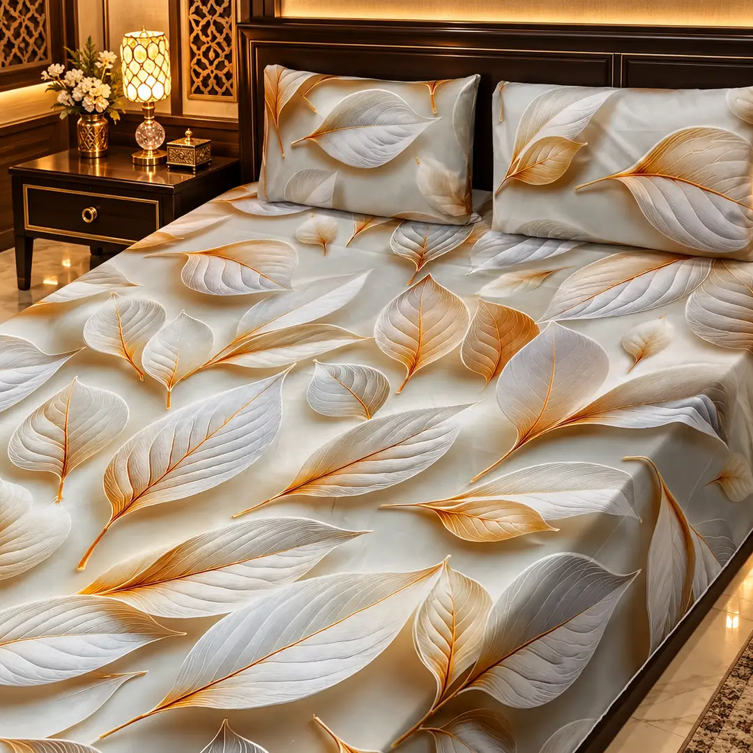 Elegant 3 Pcs Micro Cotton Printed 9D Double Bedsheet