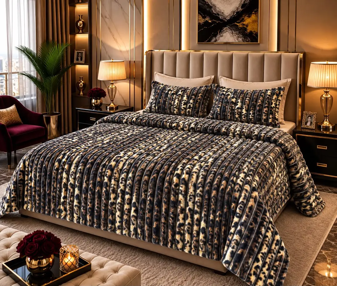 Premium 3 Pcs Plush Embossed Bubble Printed Double Bedsheet