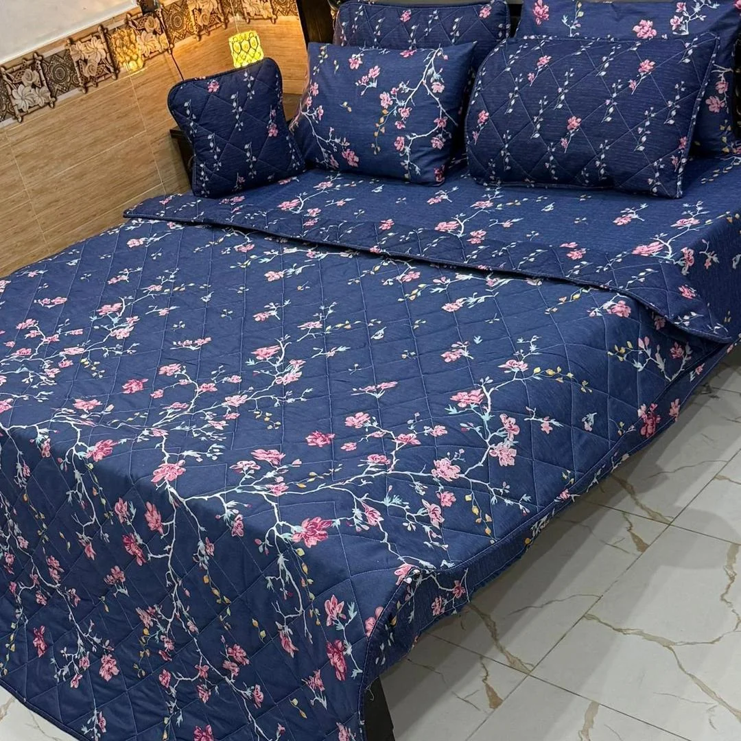 Blue Floral Cotton Comforter Set for Double Bed
