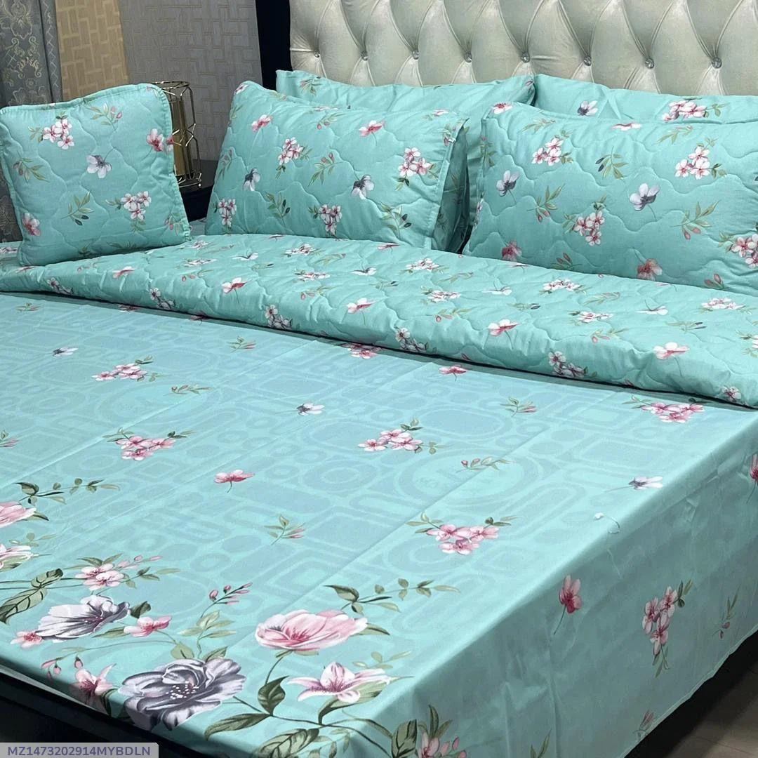 Turquoise Floral Cotton Comforter Set for Double Bed