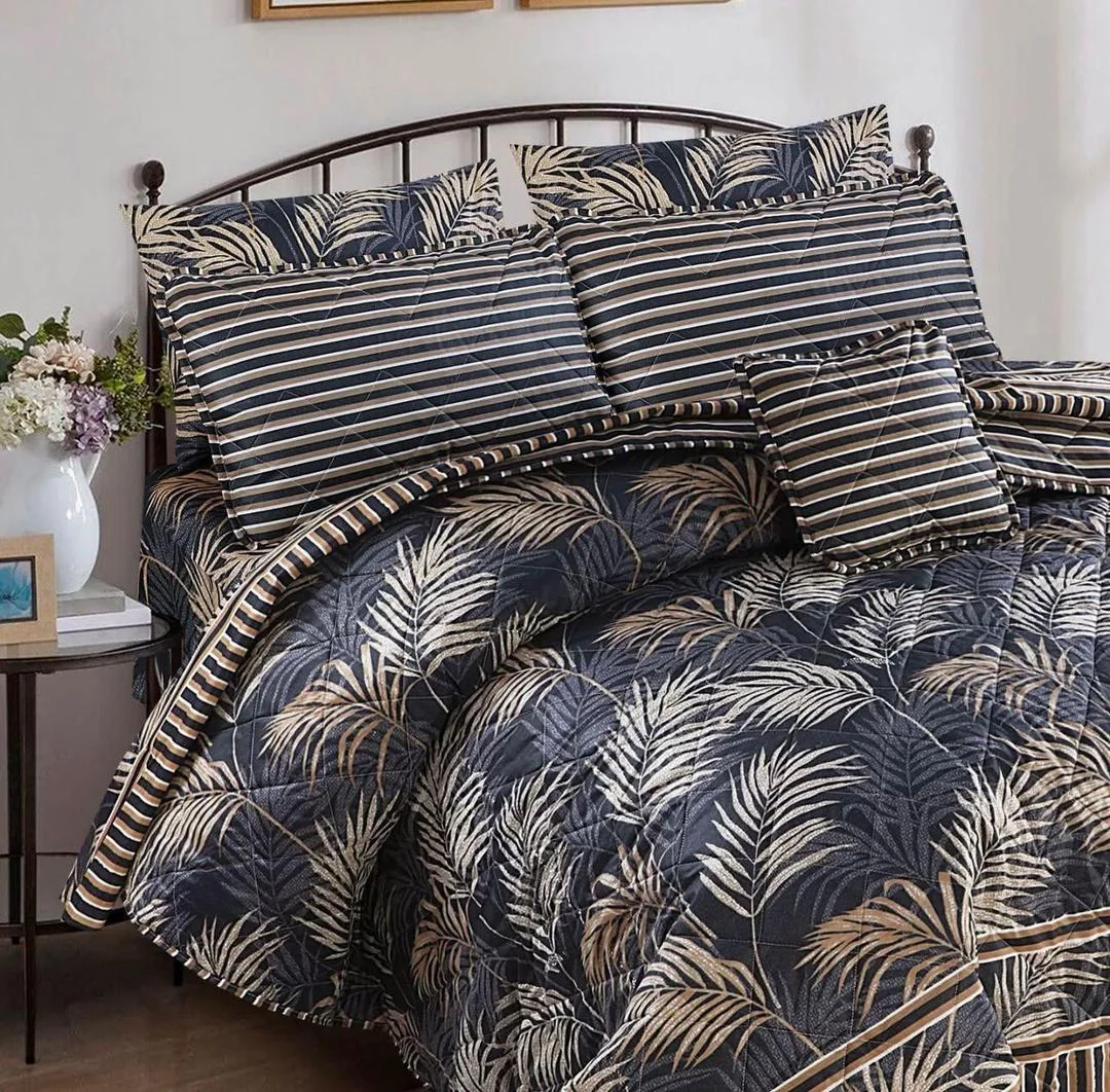7-Piece Cotton Tropical Palm Leaf Comforter Set