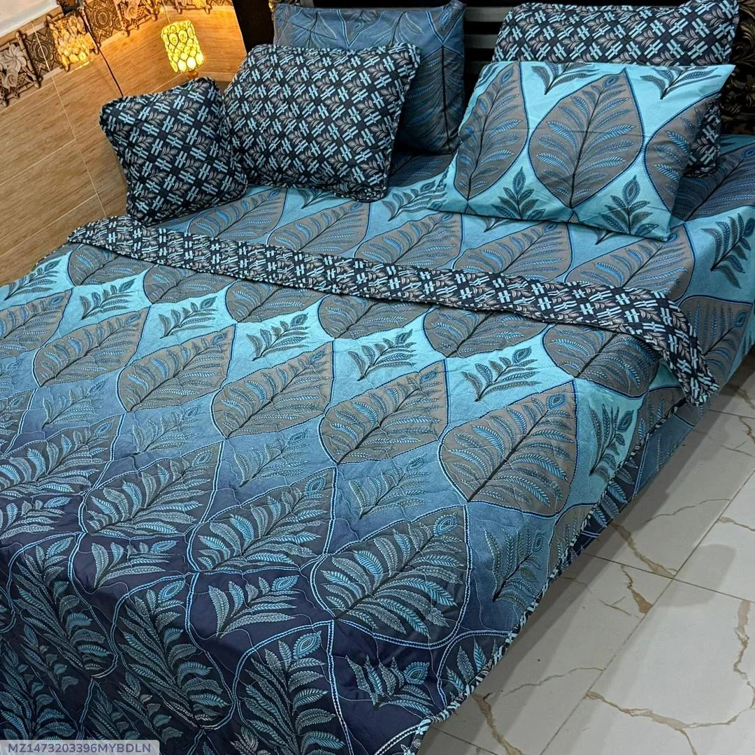 Blue Printed Cotton Comforter Set for Double Bed