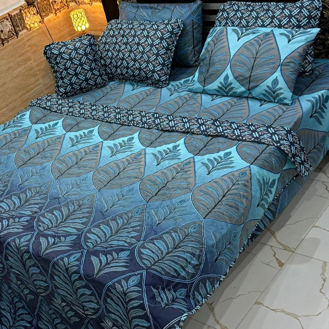Blue Printed Cotton Comforter Set for Double Bed
