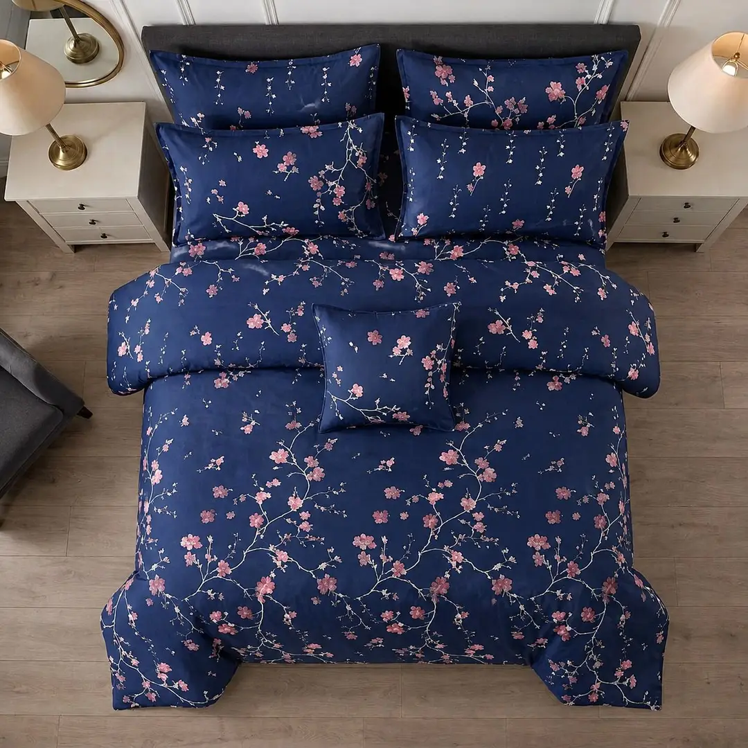 7 Pcs Cotton Salonica Printed Comforter Set