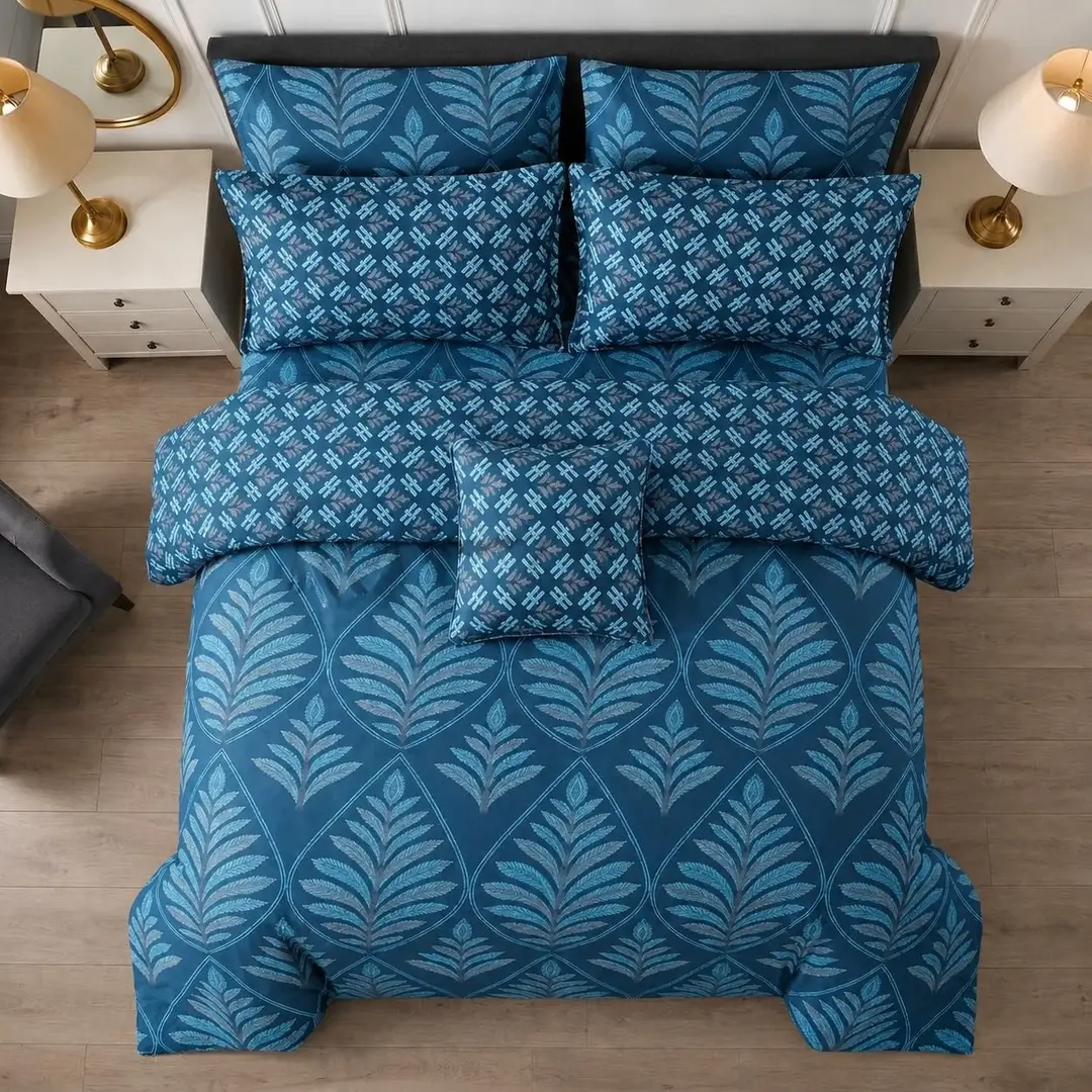 7 Pcs Cotton Salonica Printed Comforter Set