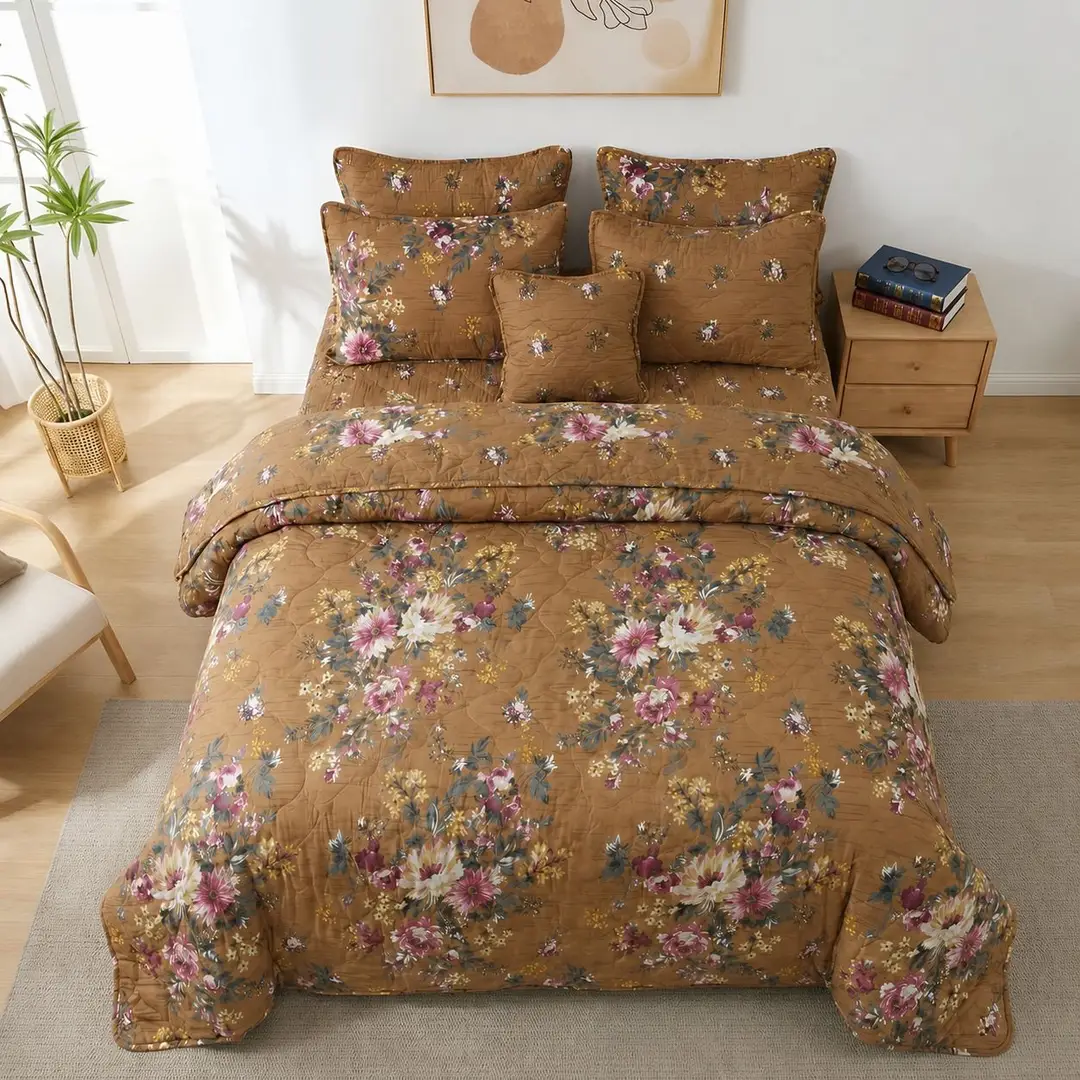 7 Pcs Cotton Salonica Printed Comforter Set
