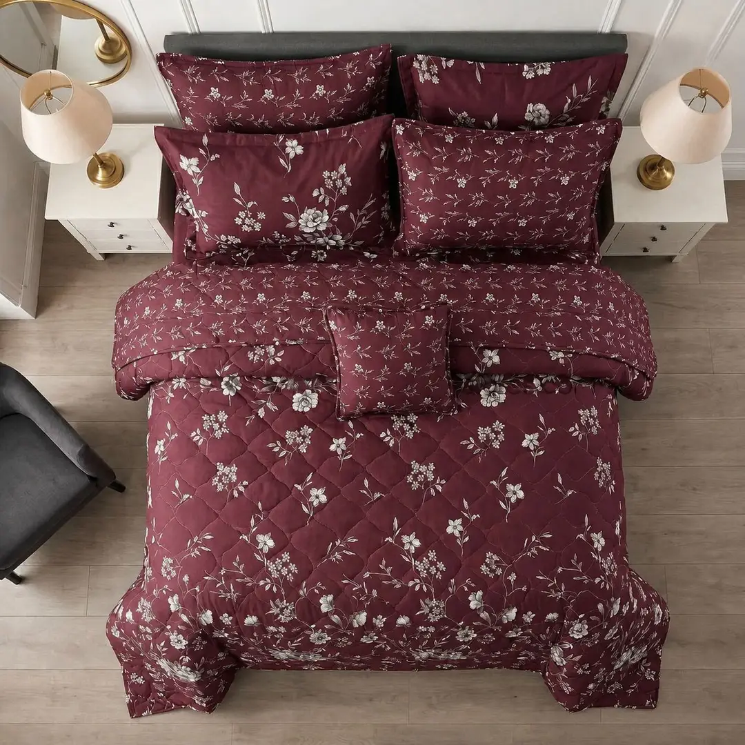 7 Pcs Cotton Salonica Printed Comforter Set