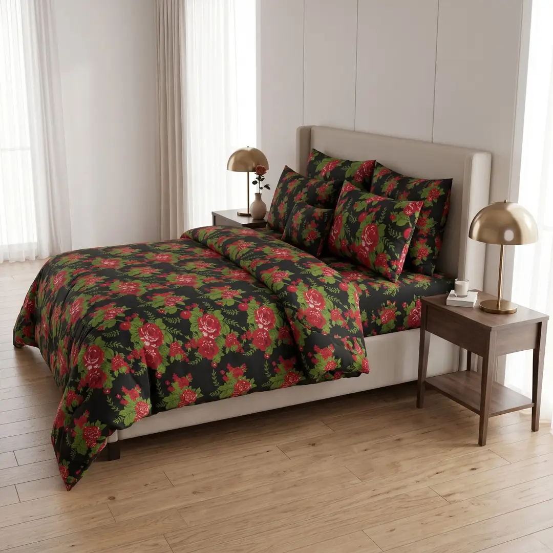 7 Pcs Cotton Salonica Printed Comforter Set