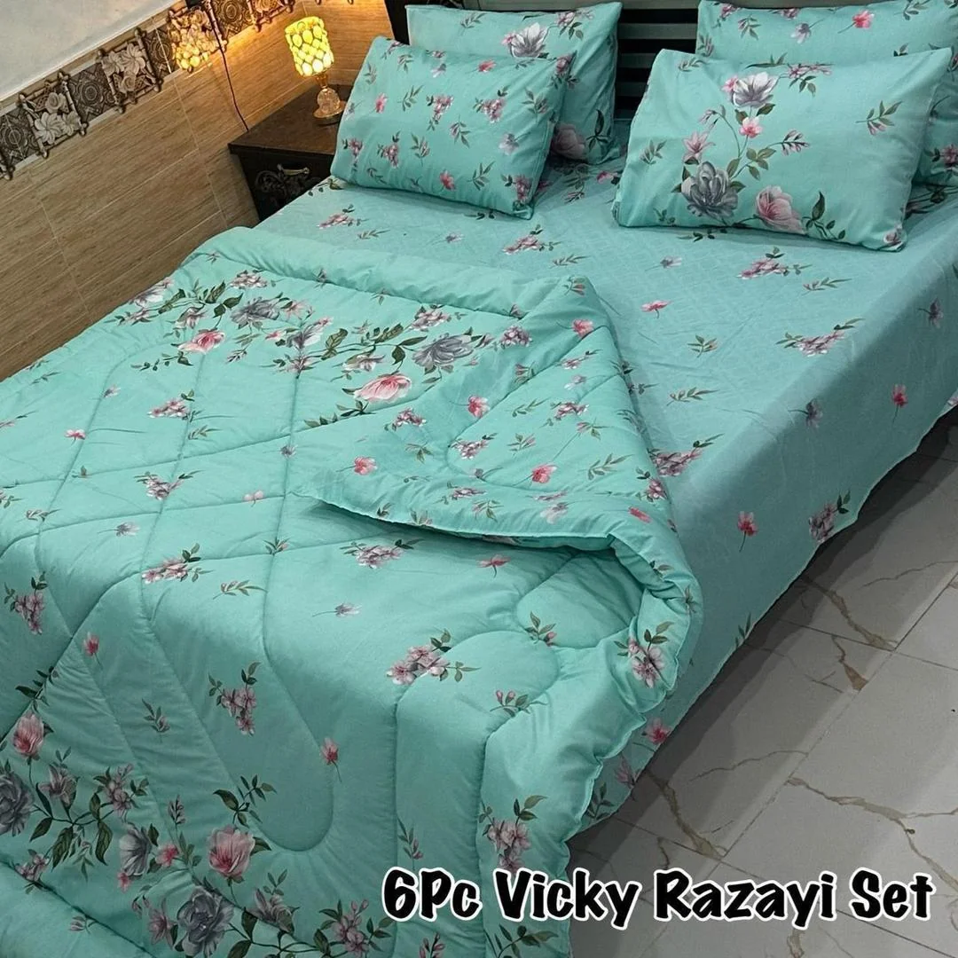 Luxurious 6 Pcs King Size Printed Mix Cotton Razai Set