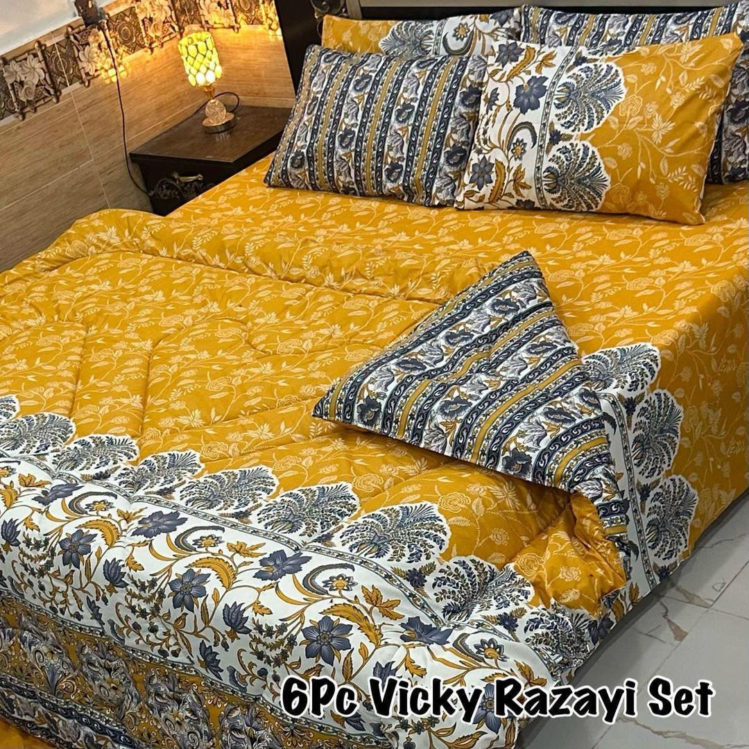 6 Pcs Cotton Salonica Printed Razai Set