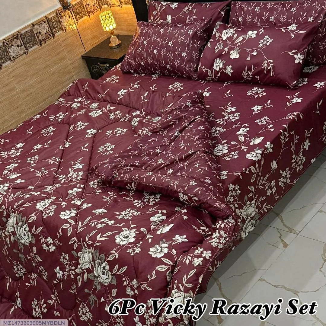 Vibrant 6 Pcs Cotton Salonica Printed Razai Set