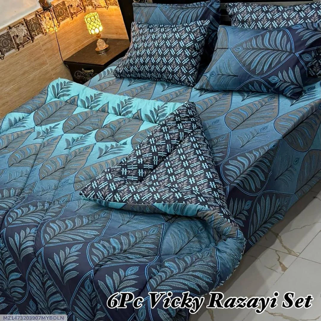 Stylish 6 Pcs Cotton Salonica Printed Razai Set