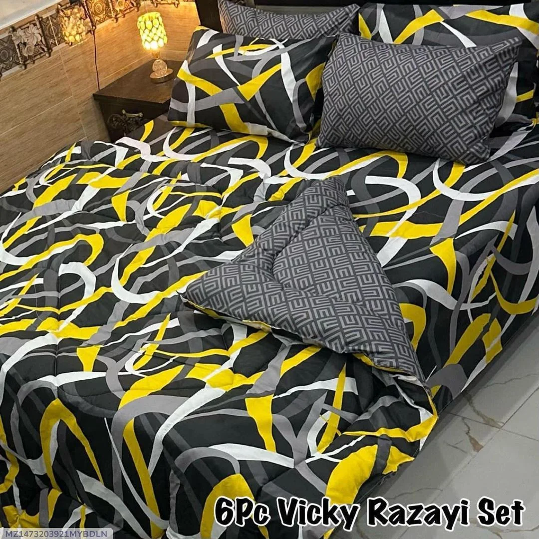 Stylish 6 Pcs Cotton Salonica Printed Razai Set