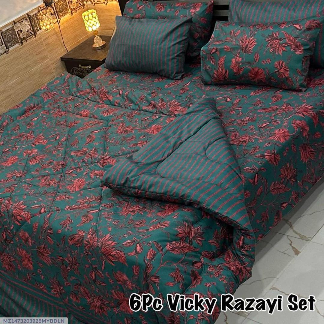 Stylish 6 Pcs Cotton Salonica Printed Razai Set